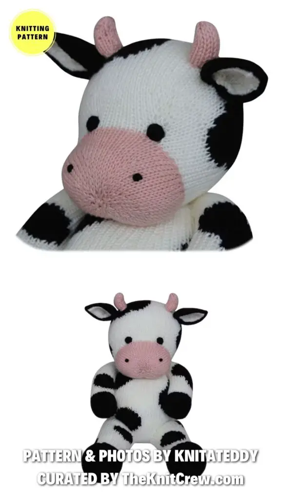 1. Cow - Knit a Teddy - 11 Knitted Cow Toys Patterns Perfect for Farm Animal Lovers - The Knit Crew