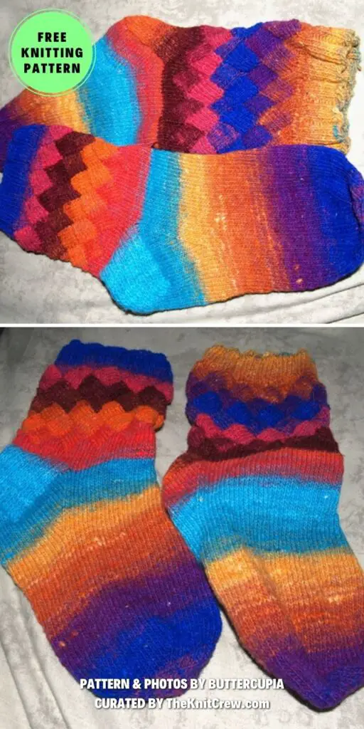 1. Noro Entrelac Socks - 15 Warm Knitted Rainbow Socks Patterns - The Knit Crew