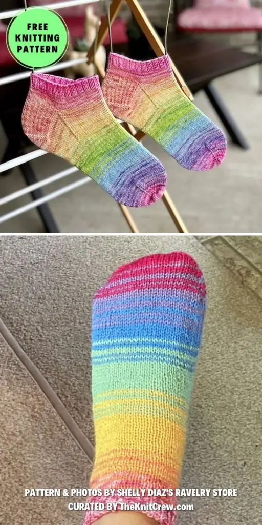10. Rainbow Fade Shortie Socks - 15 Warm Knitted Rainbow Socks Patterns - The Knit Crew