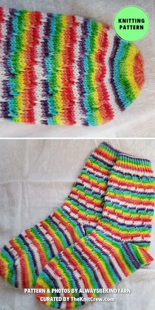 11. Rainbows for Kaylan - 15 Warm Knitted Rainbow Socks Patterns - The Knit Crew
