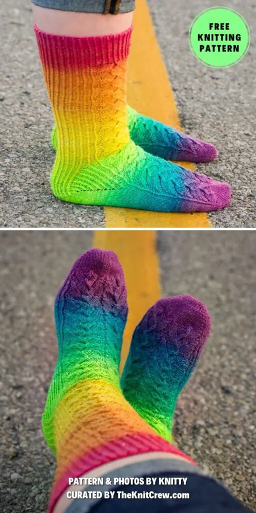 14. Rainbow Roads - 15 Warm Knitted Rainbow Socks Patterns - The Knit Crew