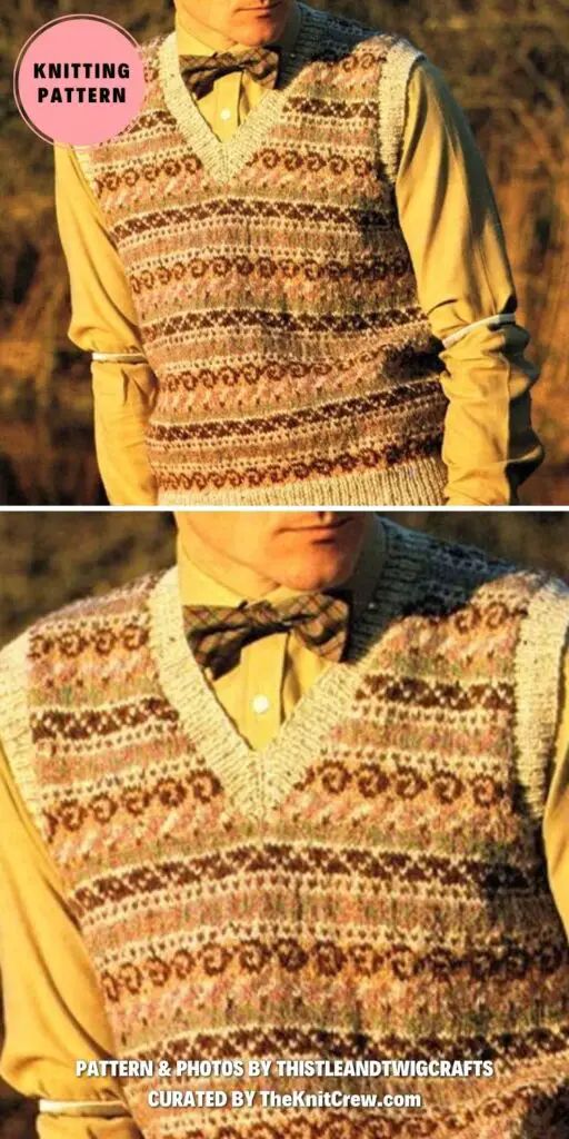 14. Vintage Mens Fair Isle V Neck Sleeveless Slipover Pullover - 16 Classic Knitted Men's Vest Patterns - The Knit Crew