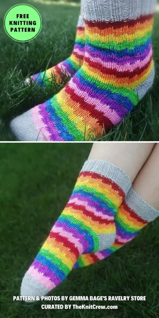 15. Slip the Rainbow Socks - 15 Warm Knitted Rainbow Socks Patterns - The Knit Crew