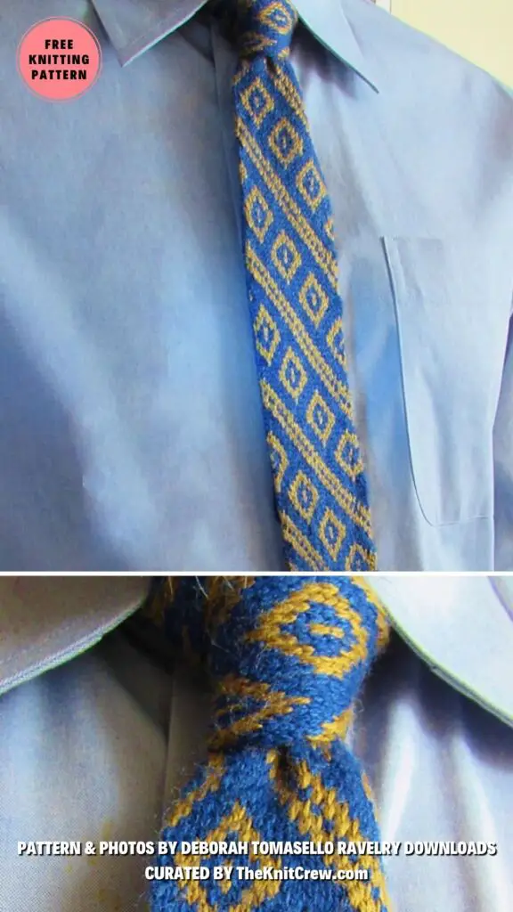 2. Gold Diamond Swirl Tie - Surprise Dad With A Knitted Necktie_ 11 Free Patterns to Choose From - The Knit Crew