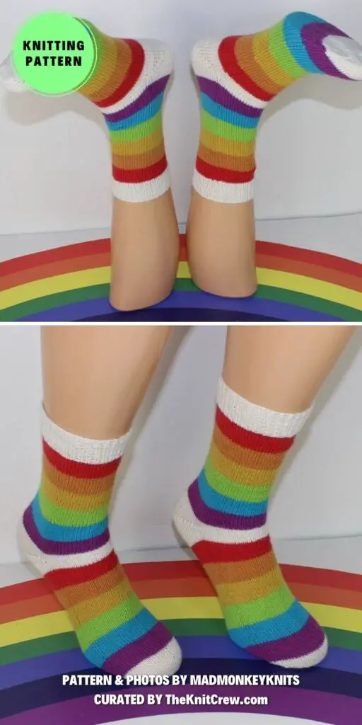 2. Mens Simple Rainbow Socks Circular - 15 Warm Knitted Rainbow Socks Patterns - The Knit Crew