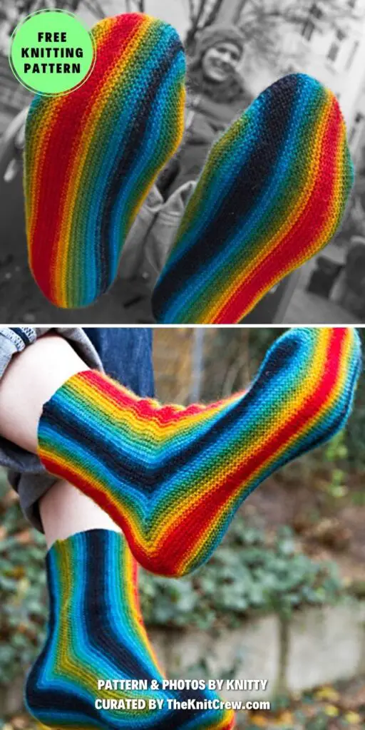 4. Longitudinal - 15 Warm Knitted Rainbow Socks Patterns - The Knit Crew