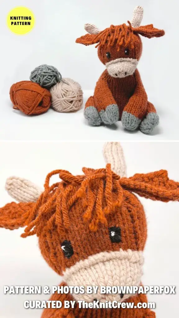 6. Highland Cow - 11 Knitted Cow Toys Patterns Perfect for Farm Animal Lovers - The Knit Crew