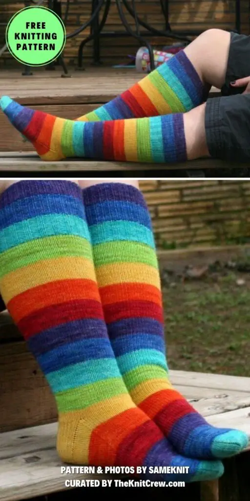 8. Double Rainbow all the way - 15 Warm Knitted Rainbow Socks Patterns - The Knit Crew