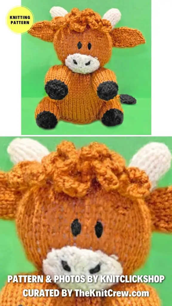 9. Highland Cow Choc Orange - 11 Knitted Cow Toys Patterns Perfect for Farm Animal Lovers - The Knit Crew