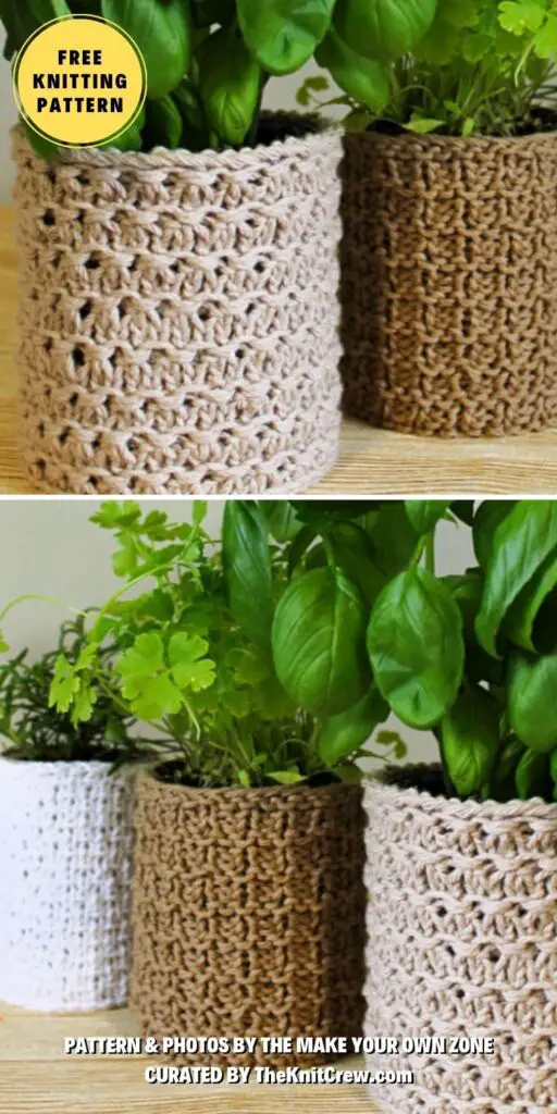 DIY Tin Can Planters with Knit Covers - 10 Free Beautiful Knitted Plant Cozy Patterns - The Knit Crew