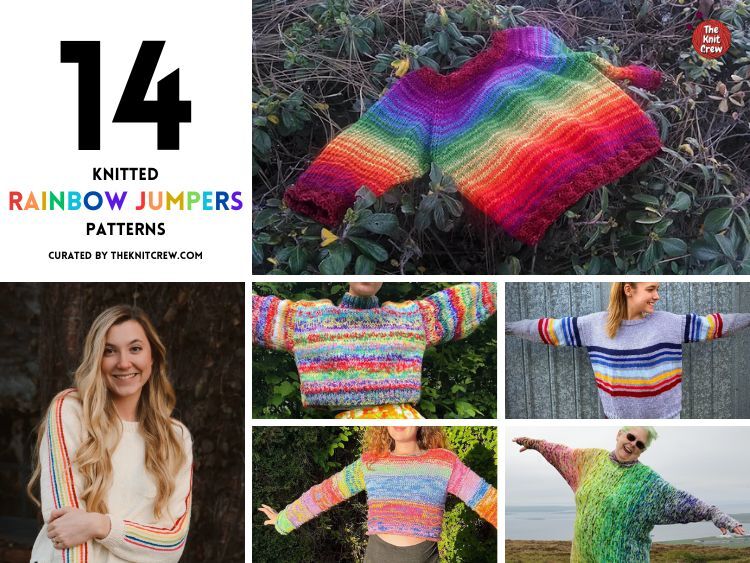[FB POSTER] - 14 Knitted Rainbow Jumpers Patterns - The Knit Crew