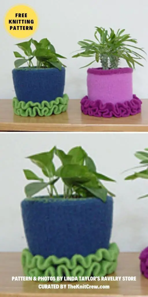 Felted Flowerpot Cozy - 10 Free Beautiful Knitted Plant Cozy Patterns - The Knit Crew