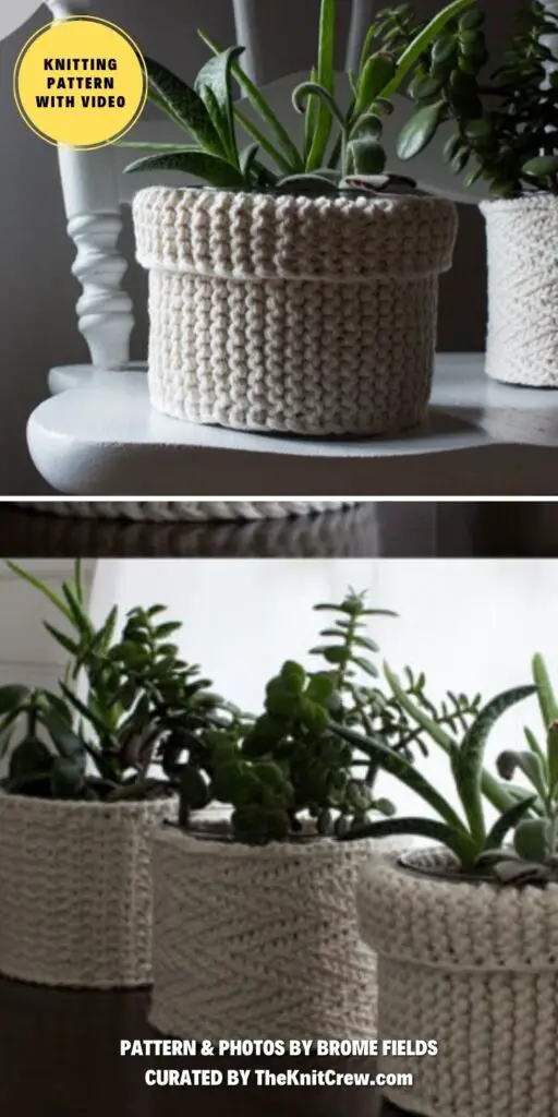 Garter Stitch Plant Cozy - 10 Free Beautiful Knitted Plant Cozy Patterns - The Knit Crew