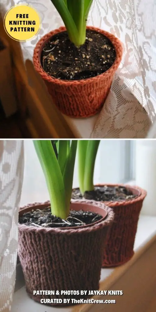 Knitted Pot Cozies - 10 Free Beautiful Knitted Plant Cozy Patterns - The Knit Crew