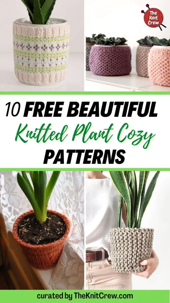 PIN 1 - 10 Free Beautiful Knitted Plant Cozy Patterns - The Knit Crew