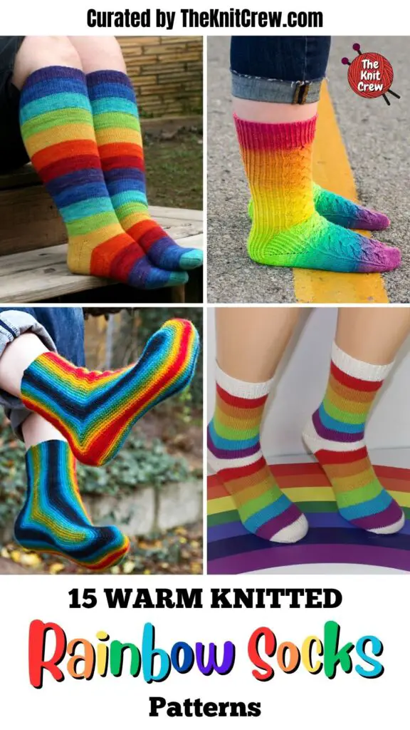 PIN 1 - 15 Warm Knitted Rainbow Socks Patterns - The Knit Crew
