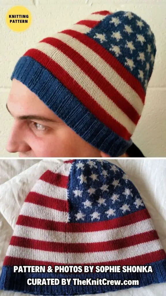 1. Fleece-Lined Stars and Stripes Hat Pattern - 7 Knitted Hats Patterns For 4th Of July Celebration - The Knit Crew