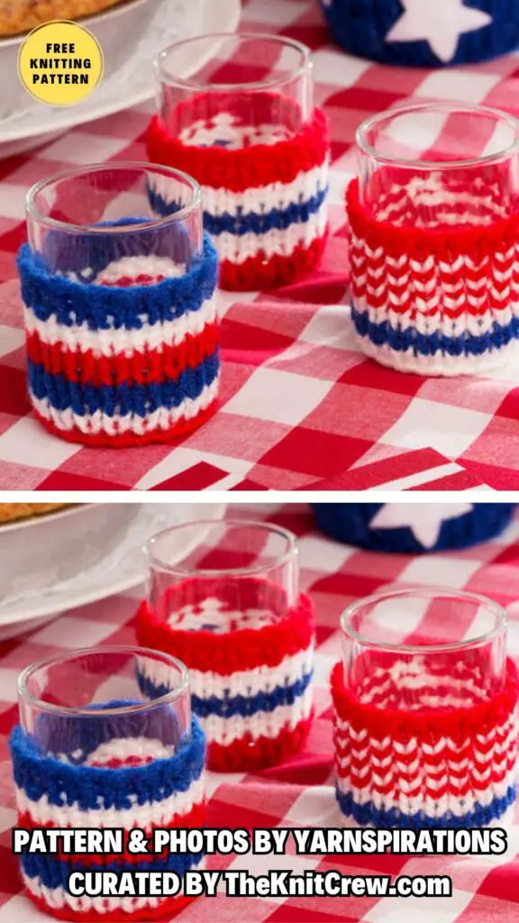 10. RED HEART PATRIOTIC VOTIVE COZIES - 10 Free Knitted Table Decors to Make Your 4th of July Festive - The Knit Crew