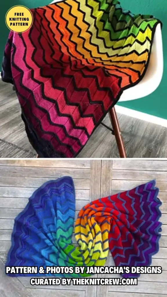 11. Mormors Regnbue - 11 Gorgeous & Cozy Zigzag Knitted Blankets Patterns - The Knit Crew