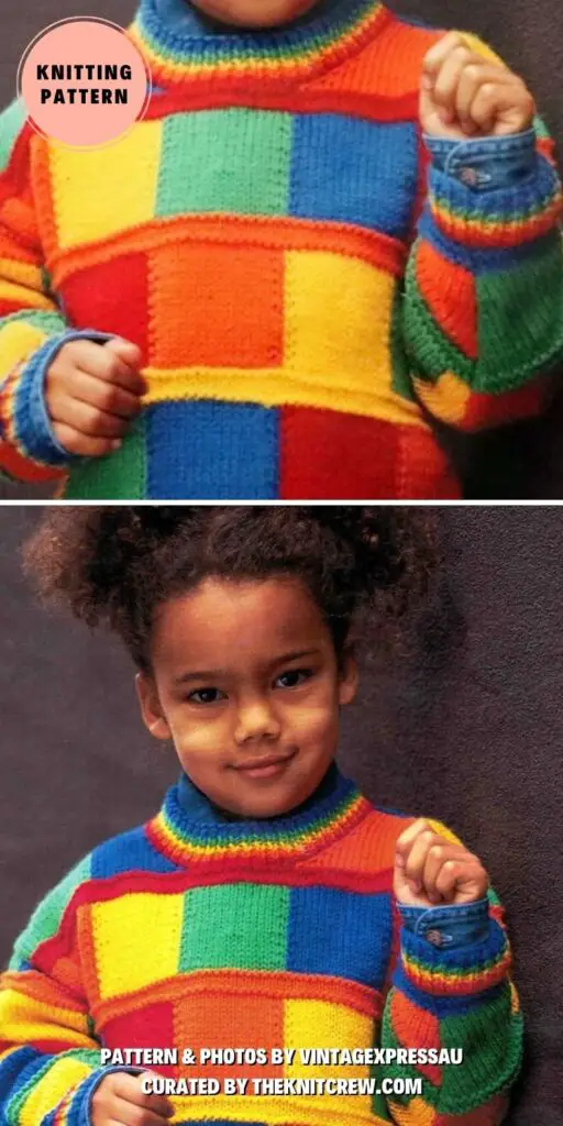13. Multi Colour Sweater Child's Knitting Pattern - 14 Knitted Rainbow Jumpers Patterns - The Knit Crew