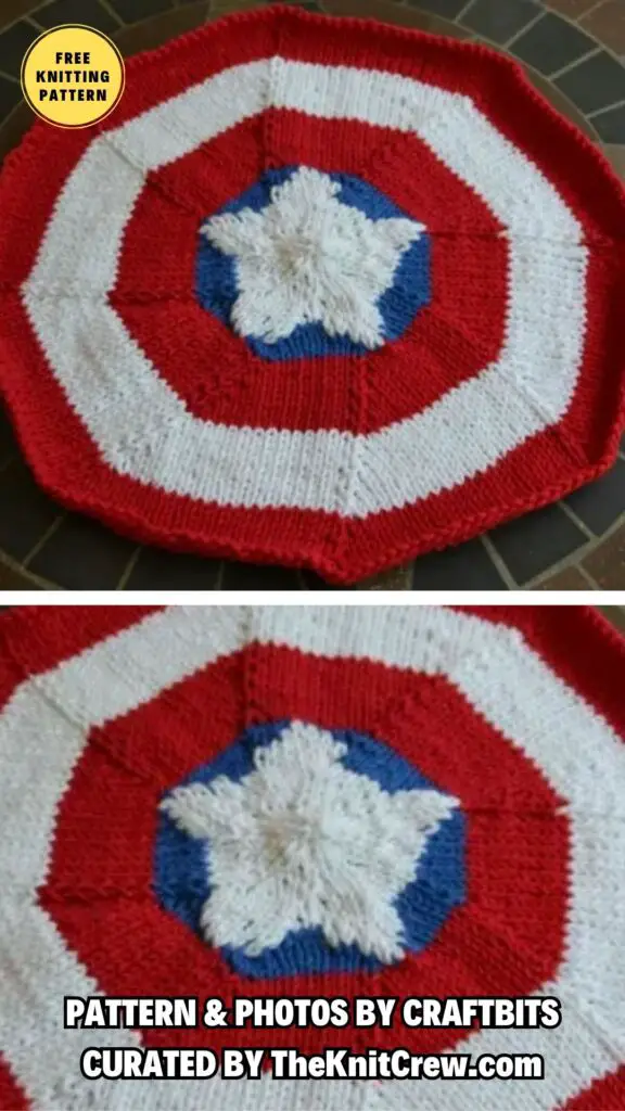 2. Captain America Placemat - 10 Free Knitted Table Decors to Make Your 4th of July Festive - The Knit Crew