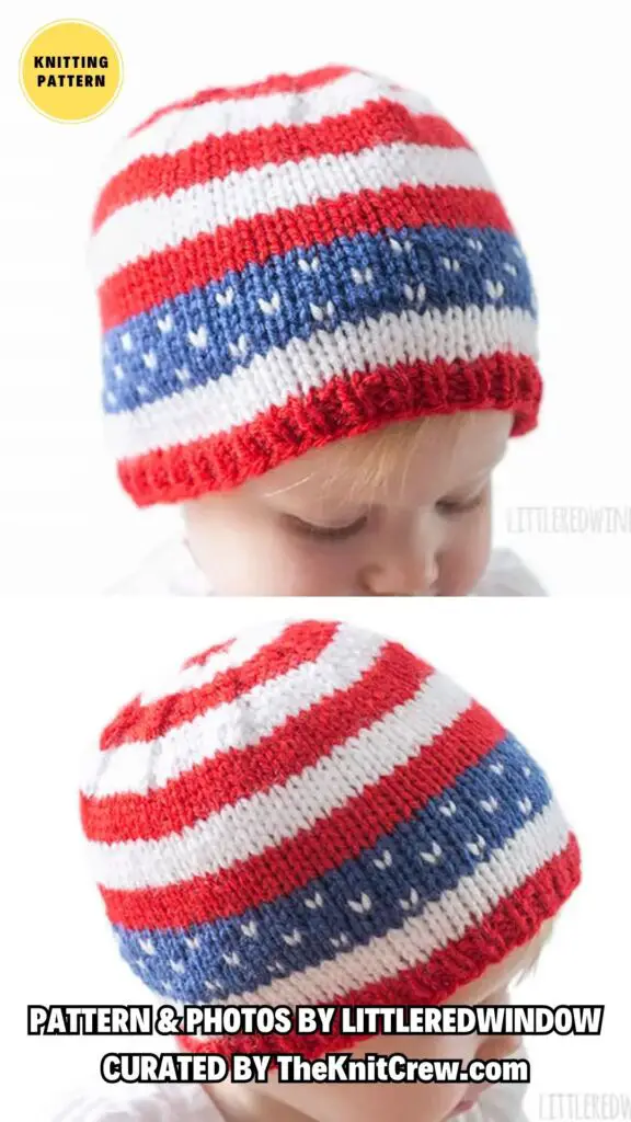3. American Flag Hat _ Patriotic Baby Hat - 7 Knitted Hats Patterns For 4th Of July Celebration - The Knit Crew