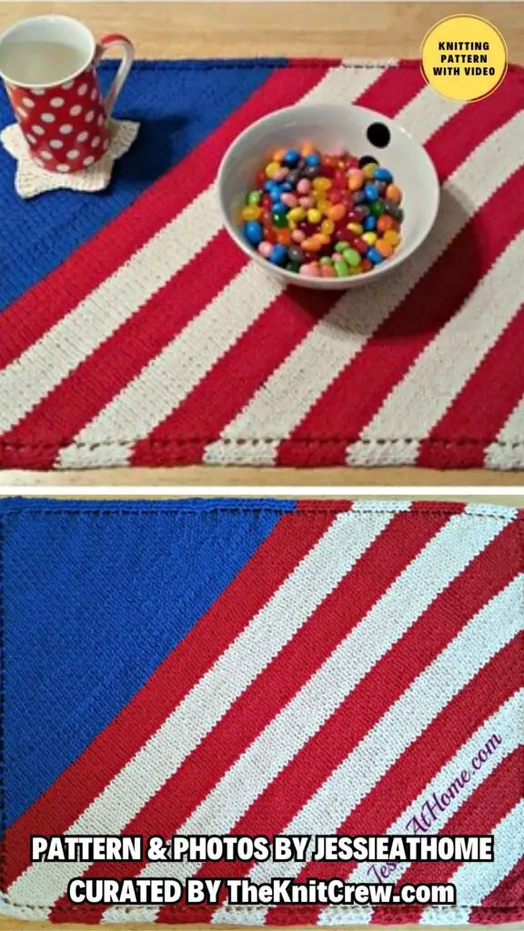 3. Patriotic Placemat - 10 Free Knitted Table Decors to Make Your 4th of July Festive - The Knit Crew