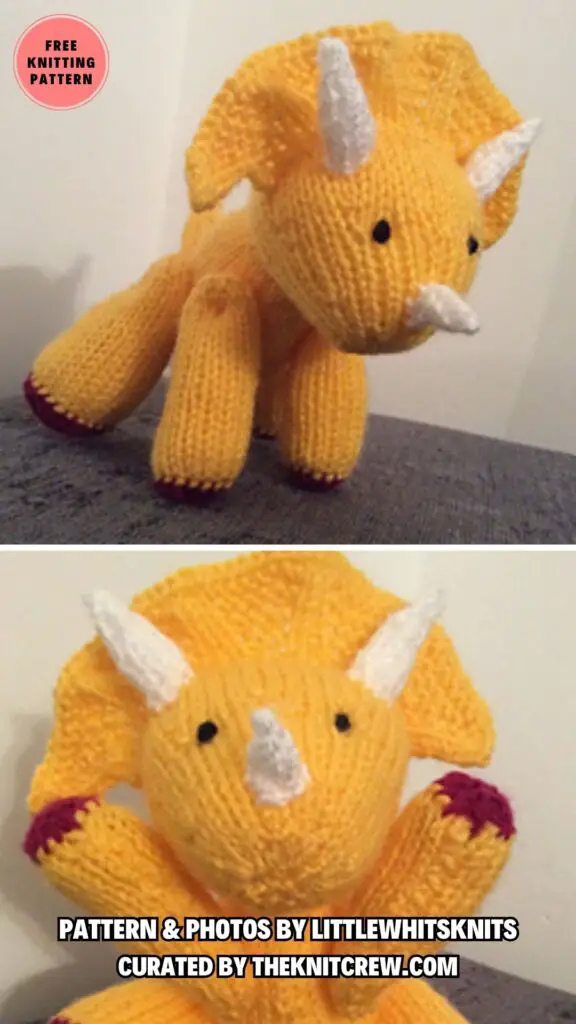 3. Triceratops dinosaur - Make Your Own Jurassic Park_ 11 Knitted Dinosaur Patterns - The Knit Crew