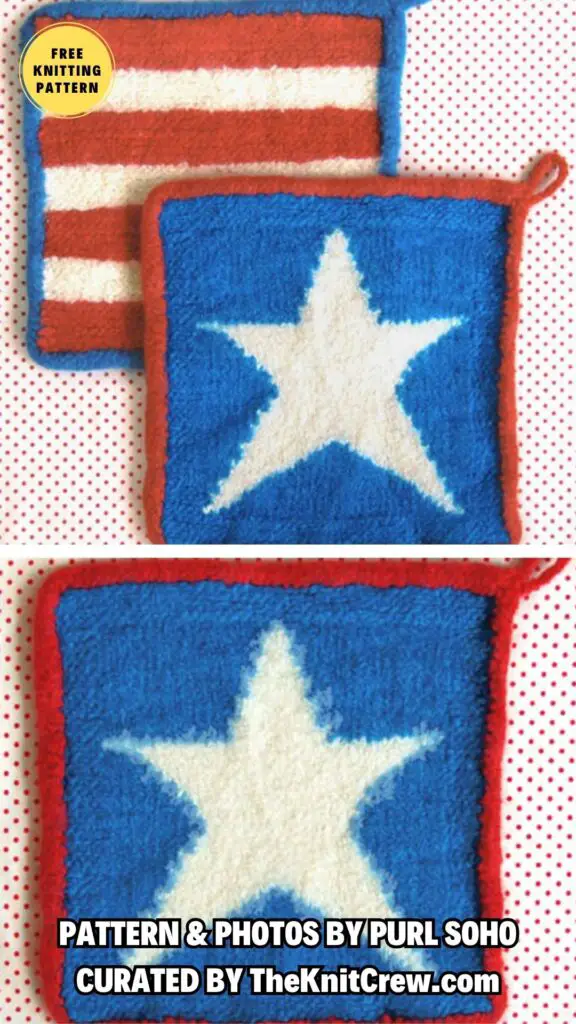 4. Stars + Stripes Felted Hot Pads - 10 Free Knitted Table Decors to Make Your 4th of July Festive - The Knit Crew