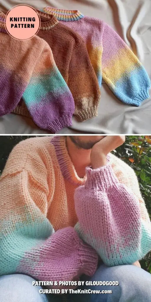 5. The Daddy Bubble Sweater - 14 Knitted Rainbow Jumpers Patterns - The Knit Crew