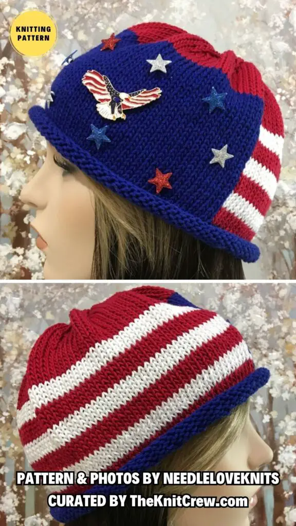 6. Patriotic Hat, Chemo Hat Knitting pattern - 7 Knitted Hats Patterns For 4th Of July Celebration - The Knit Crew