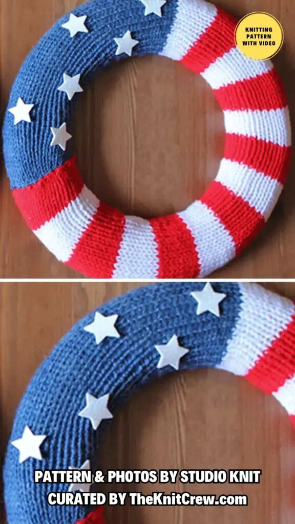 6. Patriotic Wreath - 10 Free Patriotic Knitting Patterns For 4th of July - The Knit Crew