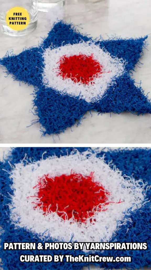 6. RED HEART PATRIOTIC KNIT SCRUBBY - 10 Free Knitted Table Decors to Make Your 4th of July Festive - The Knit Crew