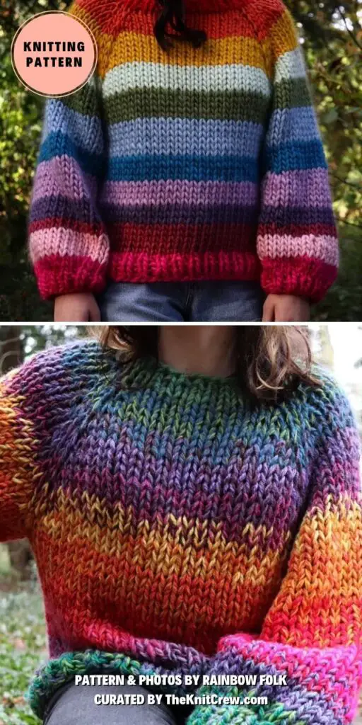 6. Scrappy Weekend Sweater - 14 Knitted Rainbow Jumpers Patterns - The Knit Crew