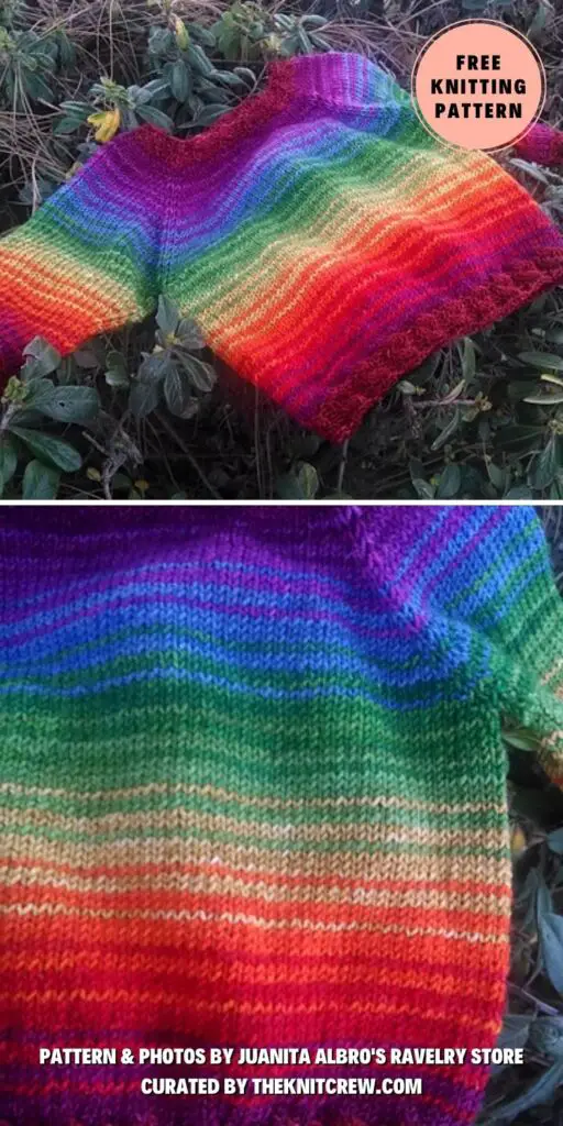 7. Rainbow Striped Sweater - 14 Knitted Rainbow Jumpers Patterns - The Knit Crew