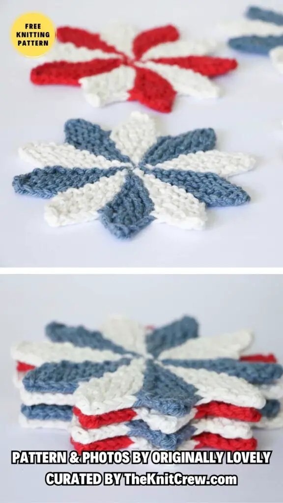8. Pinwheel Coasters Knitting Pattern - 10 Free Knitted Table Decors to Make Your 4th of July Festive - The Knit Crew