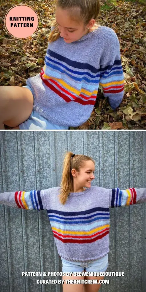 8. Rainbow Sweater Pattern - 14 Knitted Rainbow Jumpers Patterns - The Knit Crew