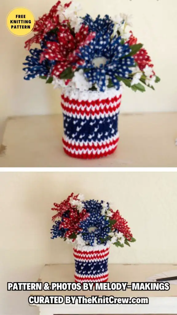 9. Patriotic Mason Jar Cozy - 10 Free Knitted Table Decors to Make Your 4th of July Festive - The Knit Crew