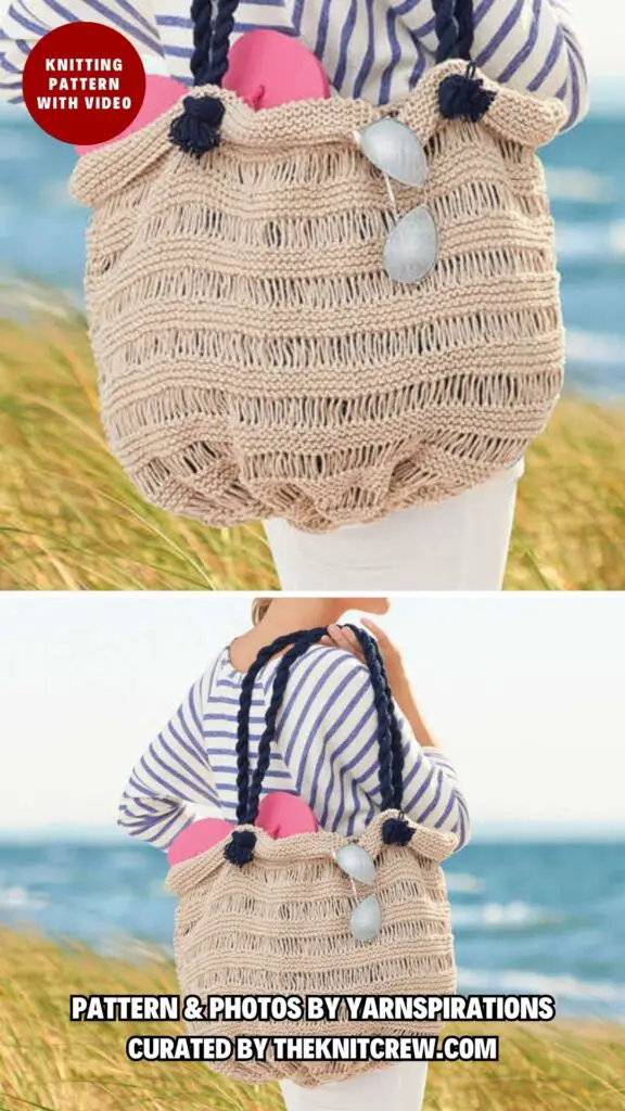 1. LILY SUGAR'N CREAM SEA BREEZE BAG - 8 Knitted Summer Beach Bag Patterns For Your Vacation - The Knit Crew