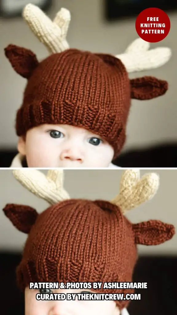 2. KNIT REINDEER BEANIE - 11 Knitted Baby Hat Patterns to Keep Your Loved One Warm - The Knit Crew