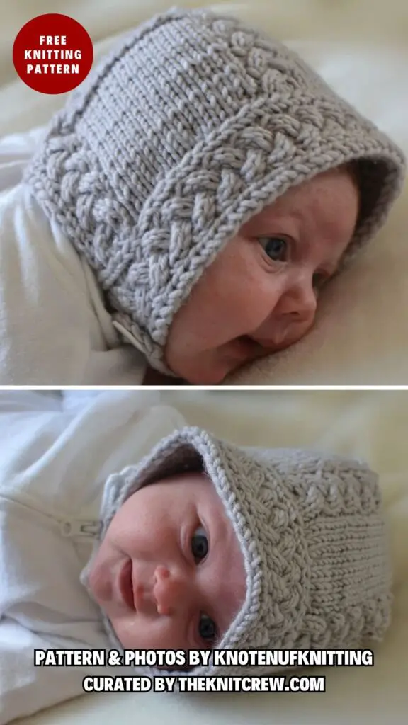6. Cable Baby Bonnet - 11 Knitted Baby Hat Patterns to Keep Your Loved One Warm - The Knit Crew