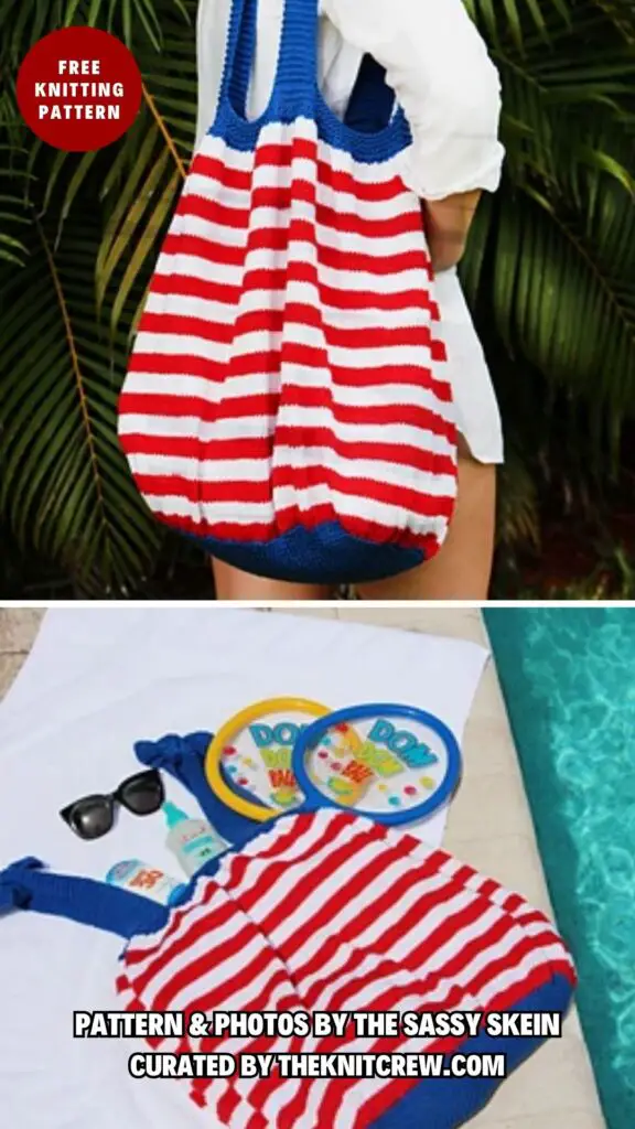 7. 4th of July Beach Ball Bag - 8 Knitted Summer Beach Bag Patterns For Your Vacation - The Knit Crew