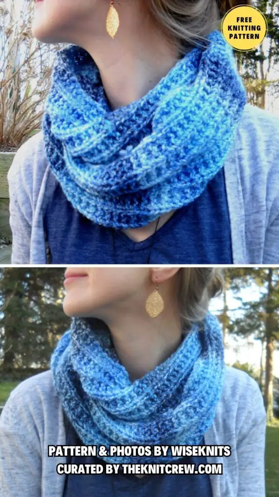 8. BLUES INFINITY SCARF - 11 Free Knitting Infinity Scarves Patterns To Wear All Year Round - The Knit Crew