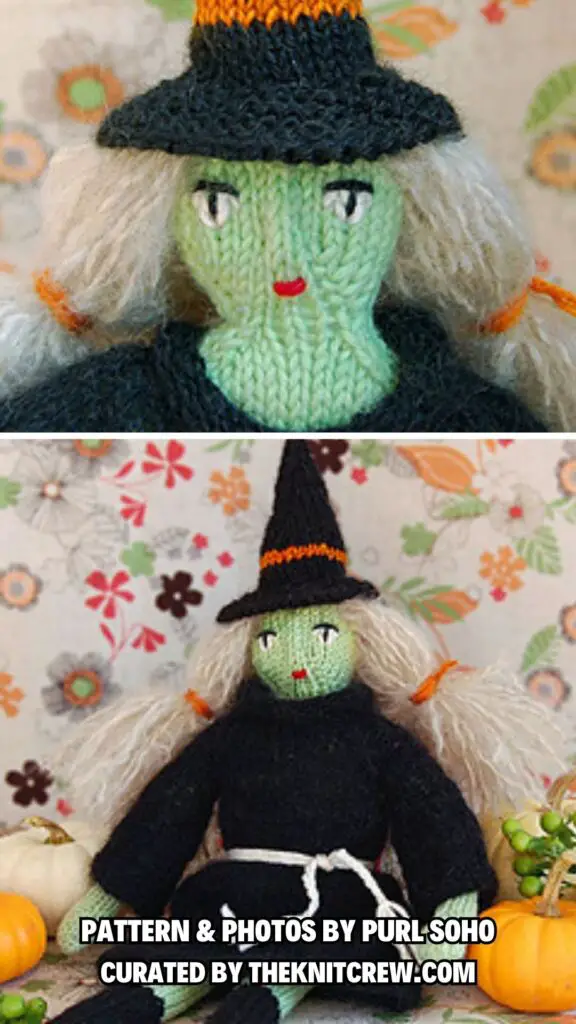 1. Halloween Witch Doll - 10 Enchanting Witches Knitting Patterns To Make For Halloween - The Knit Crew