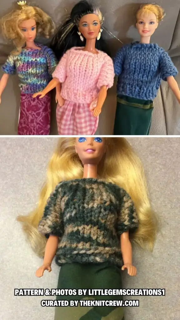 11. BarbieClassic Pull Over Sweater - 13 Stylish Knitted Barbie Doll Clothes Patterns - The Knit Crew