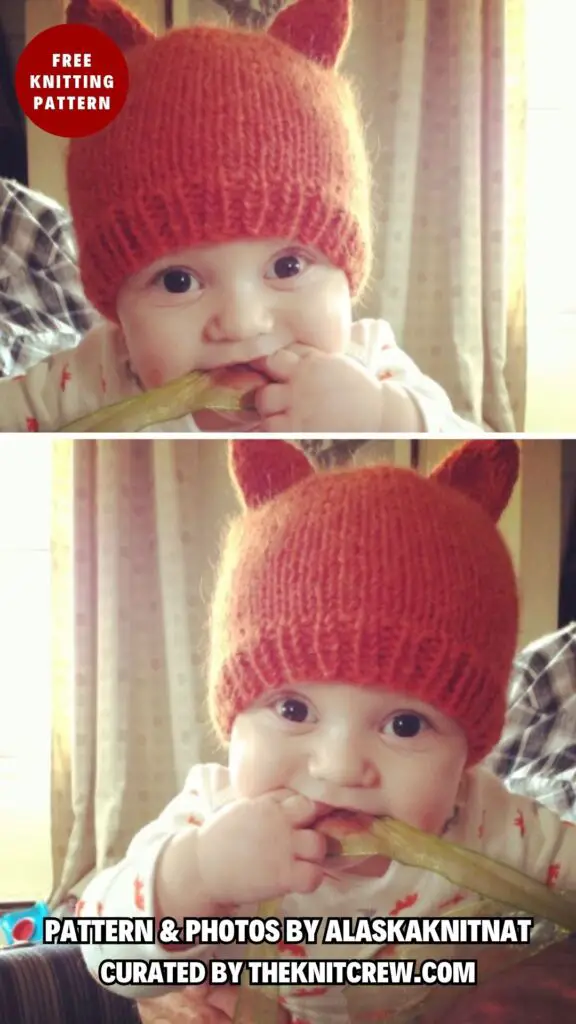 11. SIMPLE FOX HAT - 14 Free Adorable Fox Hats Knitting Patterns For Kids And Adults - The Knit Crew