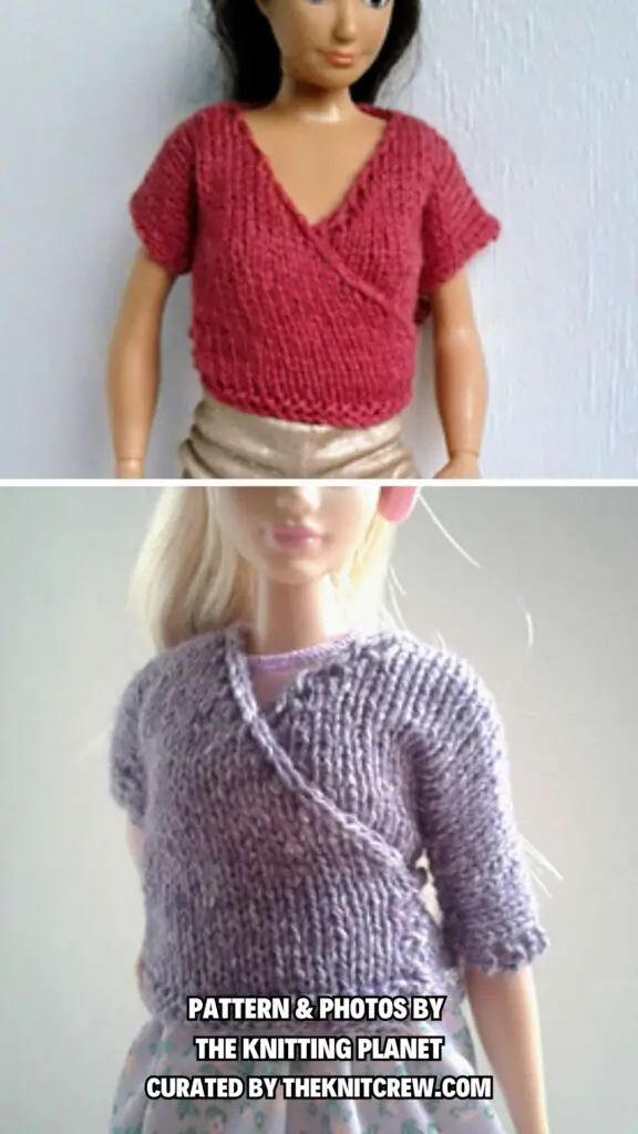 2. Wrap Top - 13 Stylish Knitted Barbie Doll Clothes Patterns - The Knit Crew