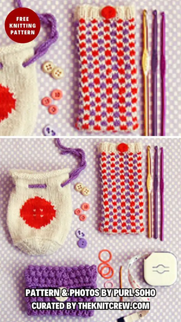 3. Three Little Pouches_ Hook Holder - 14 Free Unique Knitted Gifts For Grandmothers Patterns They'll Surely Love - The Knit Crew