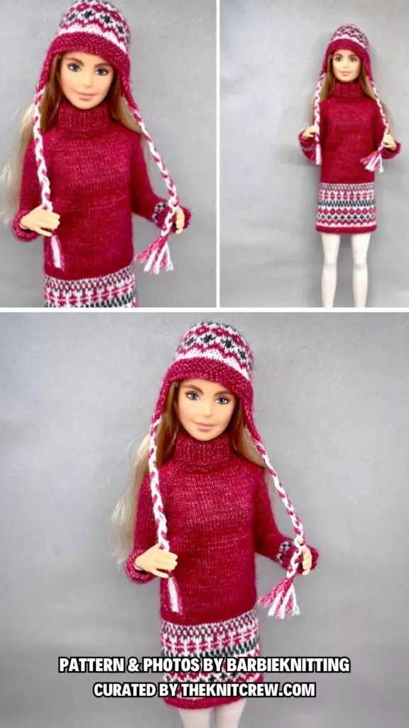 5. Dress «Scandinavia» for Barbie doll - 13 Stylish Knitted Barbie Doll Clothes Patterns - The Knit Crew