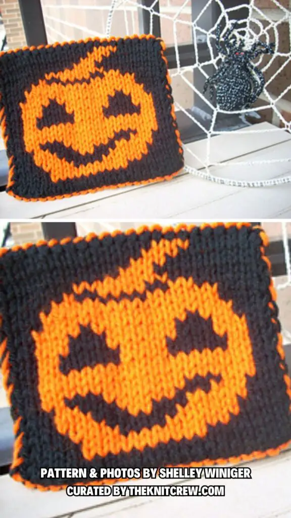 5. Jack O'Lantern Potholder - 12 Spooky Jack-o-Lanterns Knitting Patterns For Halloween - The Knit Crew